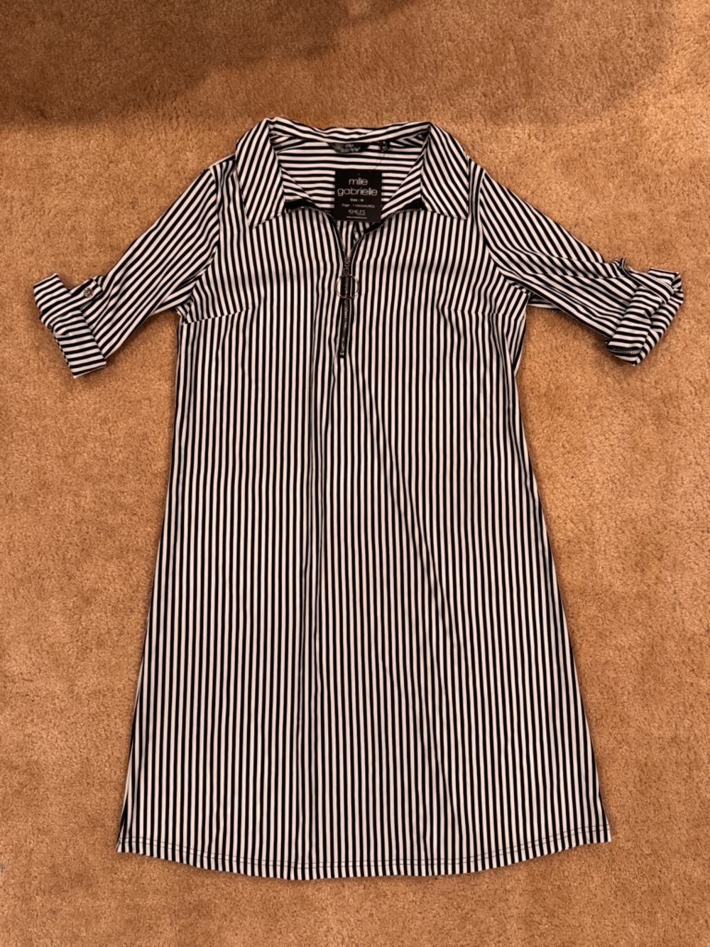Mlle Gabrielle Black & White Striped Zip Polo Dress